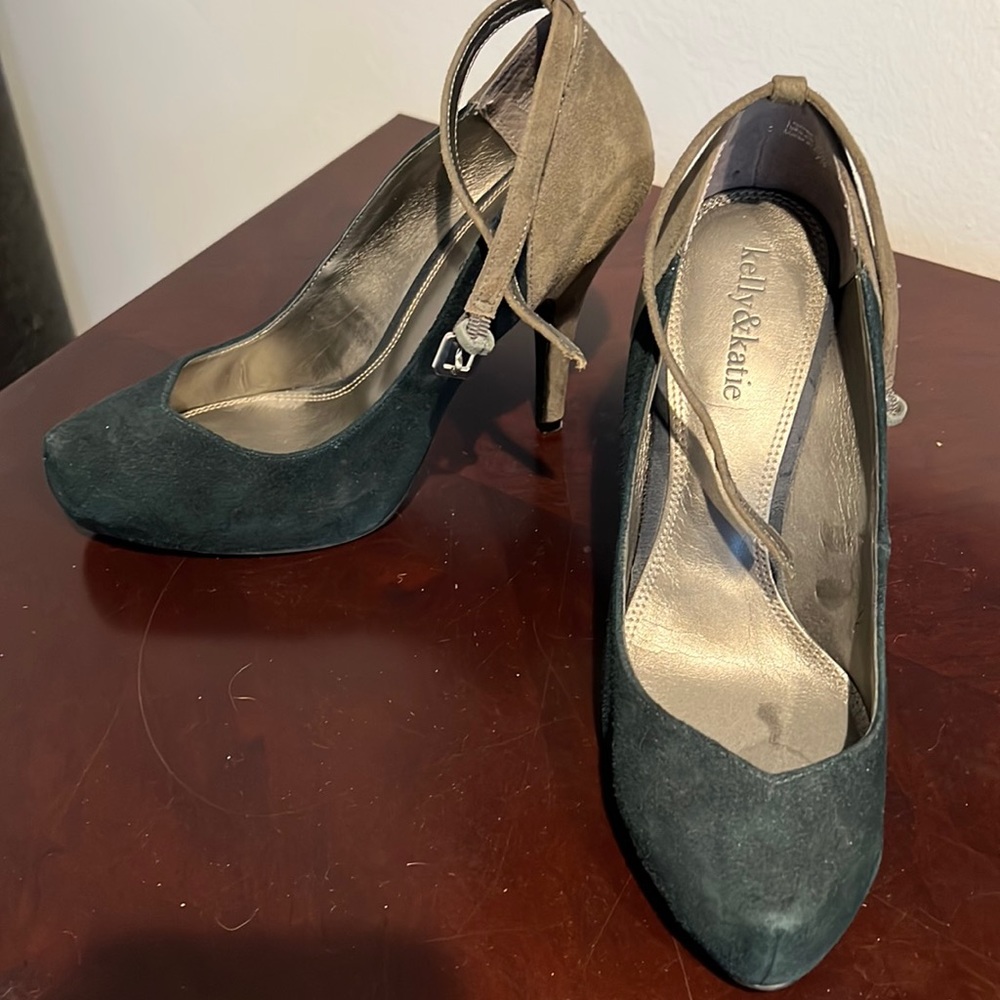 Suede Leather upper, two tone - navy and grey, ankle strap shoes
